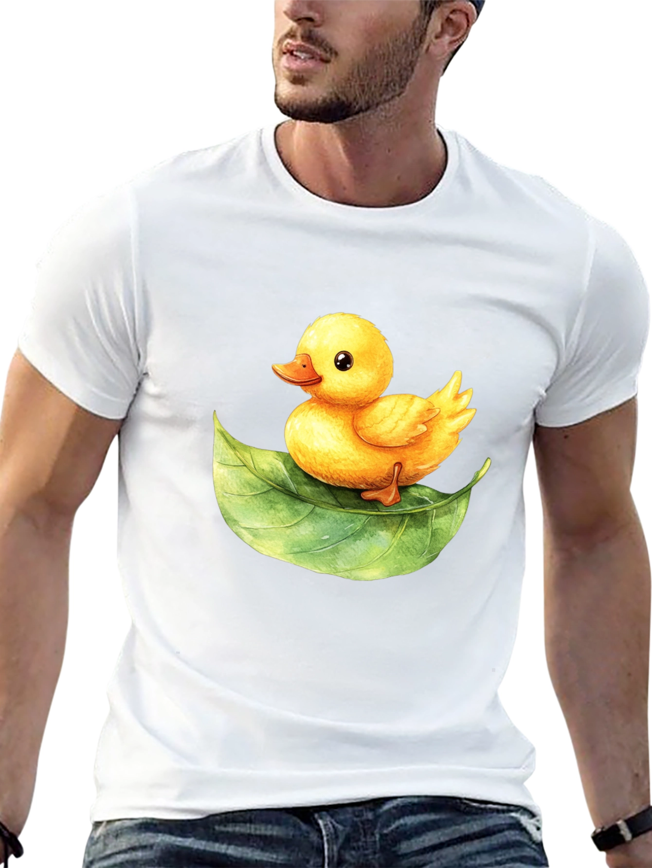 Cute Duckling on Leaf Graphic Tee