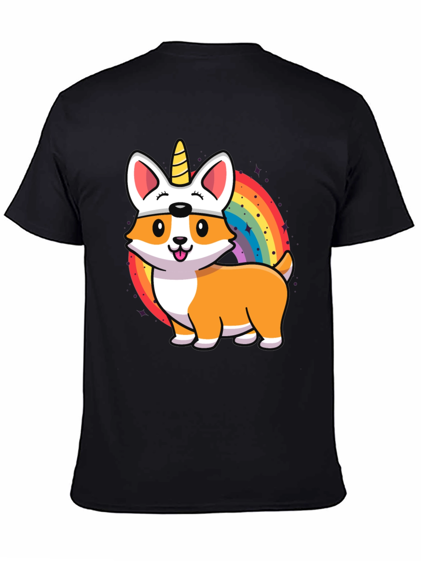 Unicorn Corgi Graphic Tee - Black Cotton T-Shirt