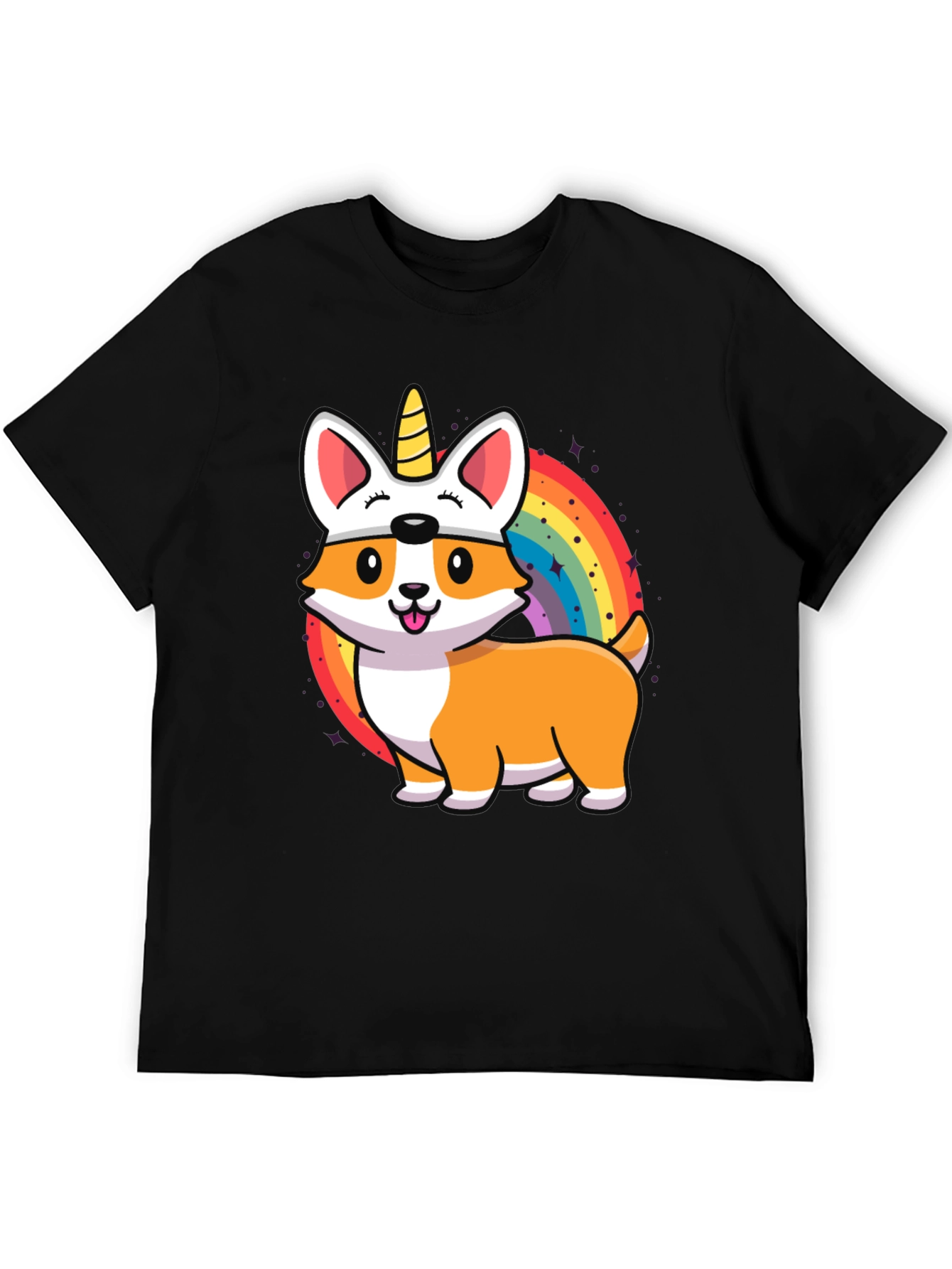 Unicorn Corgi Graphic Tee - Black Cotton T-Shirt