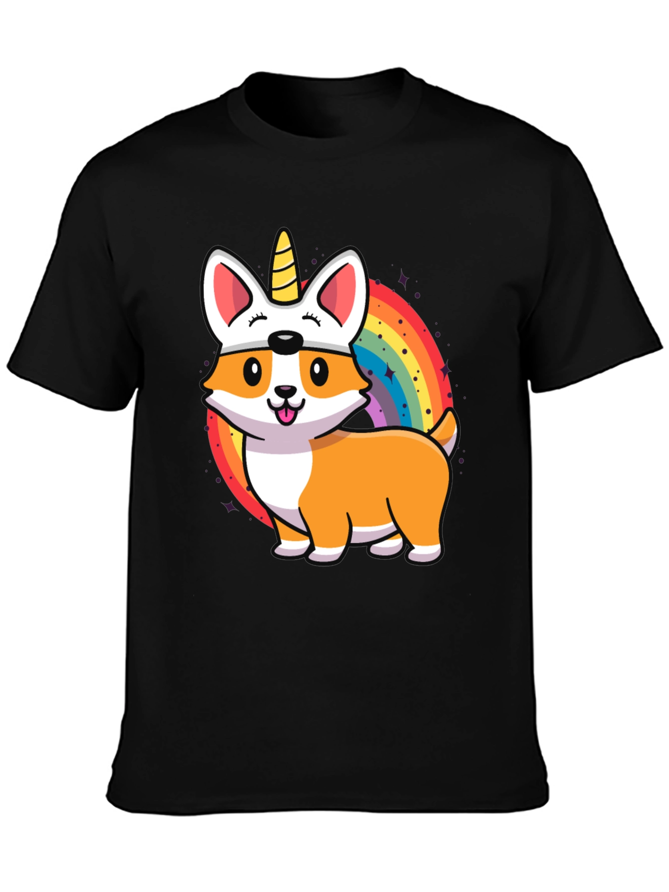 Unicorn Corgi Graphic Tee - Black Cotton T-Shirt