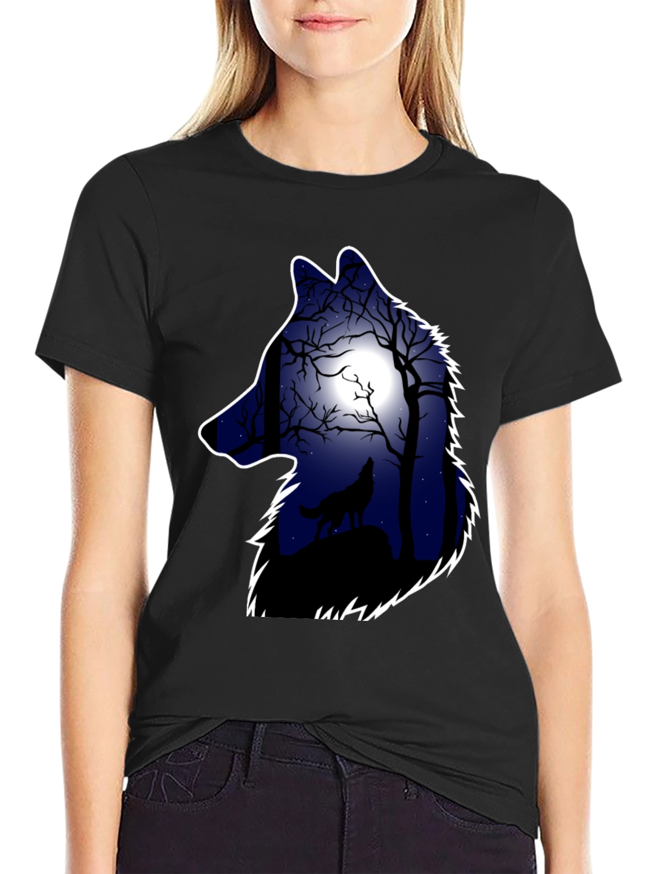 Wolf Silhouette Moon Graphic Tee