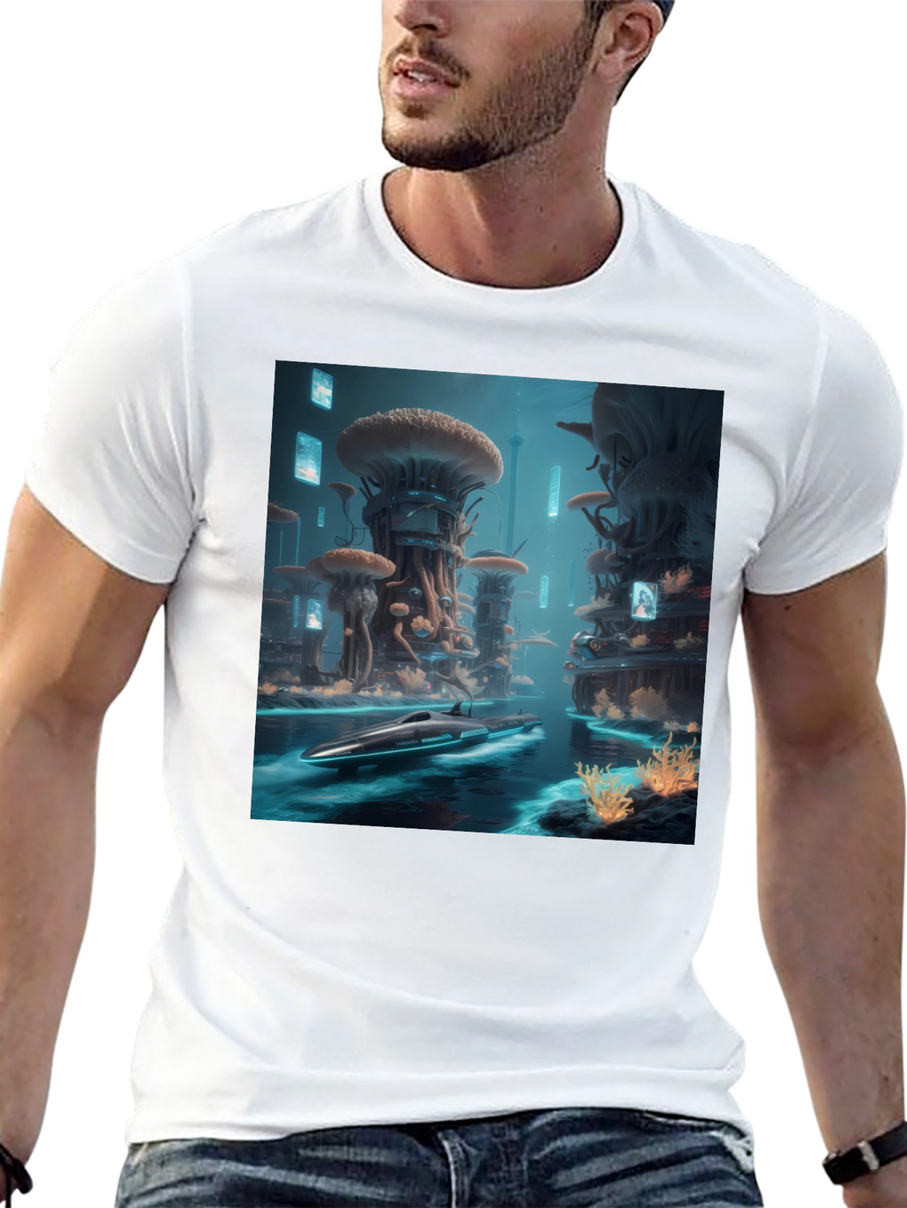 Sci-Fi Cityscape Black T-Shirt