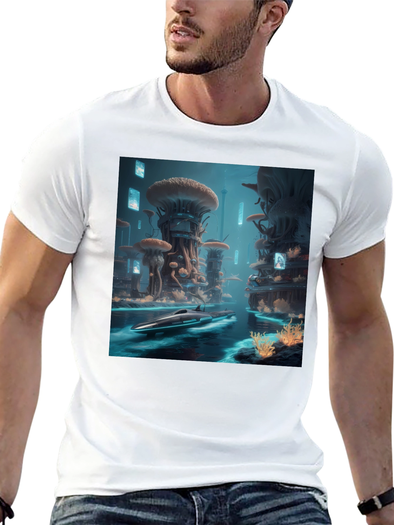 Sci-Fi Cityscape Black T-Shirt