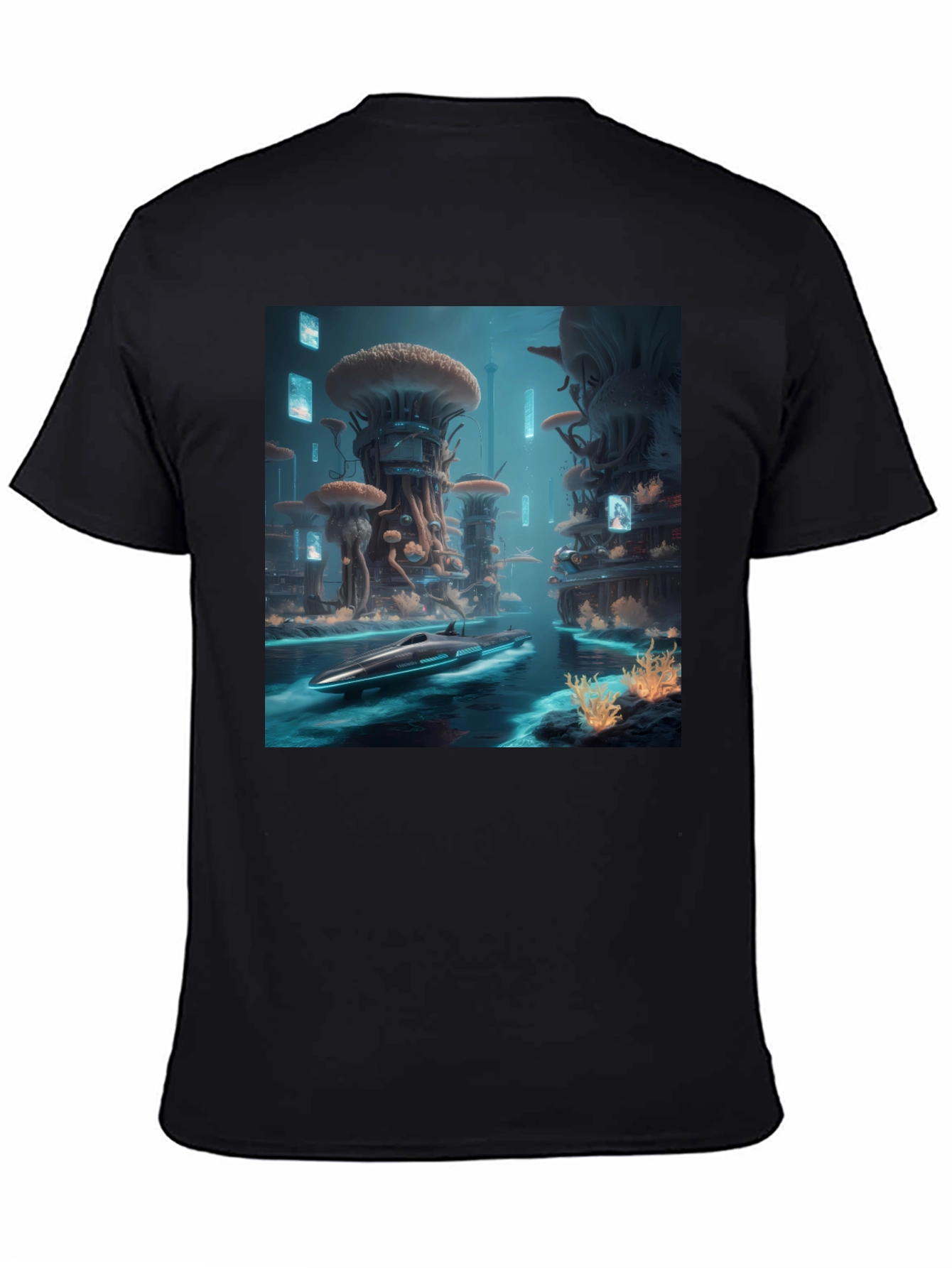 Sci-Fi Cityscape Black T-Shirt