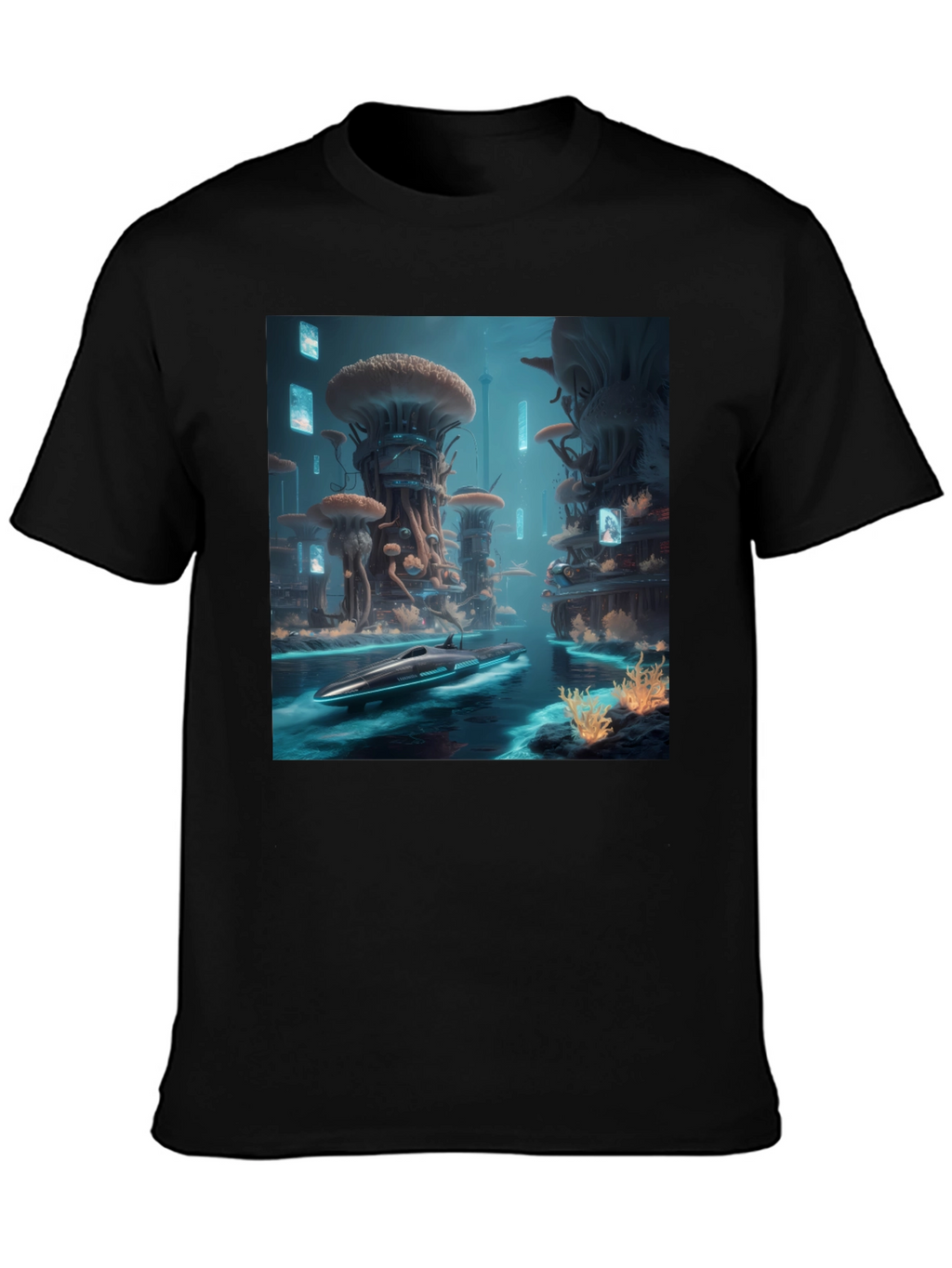 Sci-Fi Cityscape Black T-Shirt