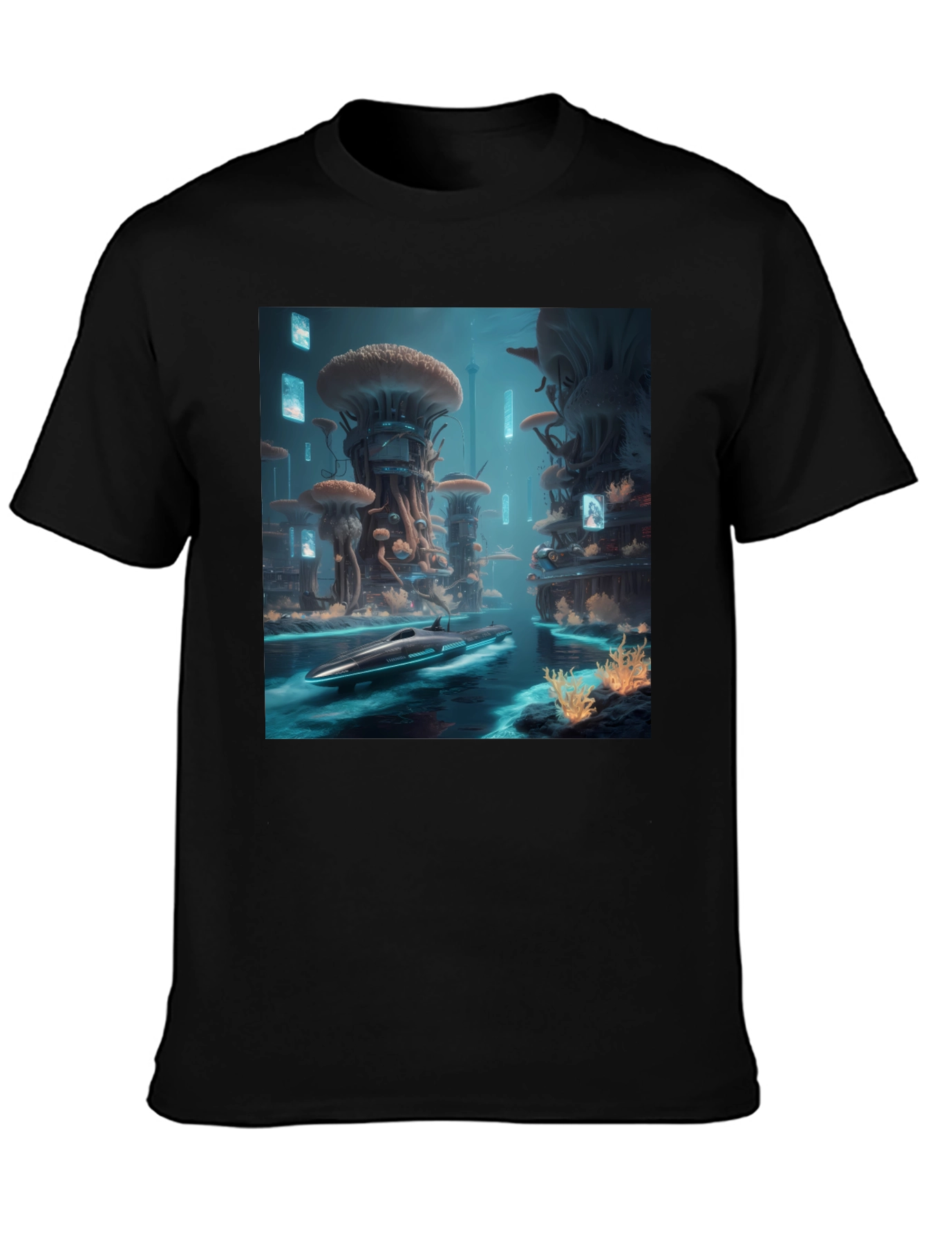 Sci-Fi Cityscape Black T-Shirt