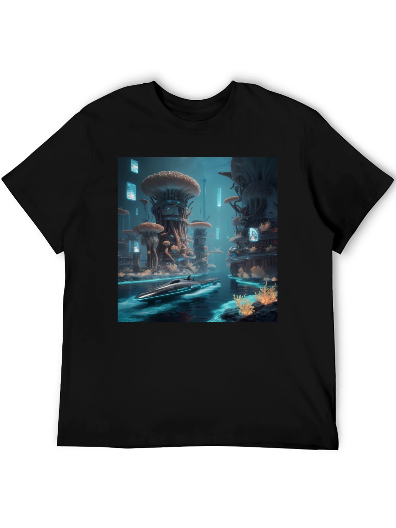 Sci-Fi Cityscape Black T-Shirt