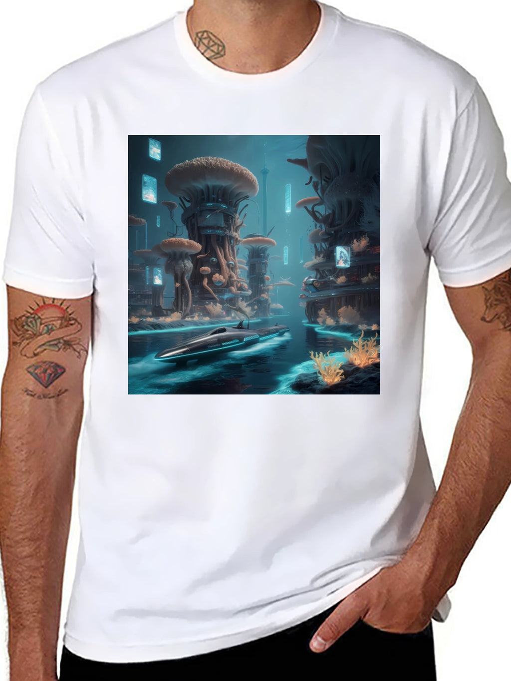 Sci-Fi Cityscape Black T-Shirt