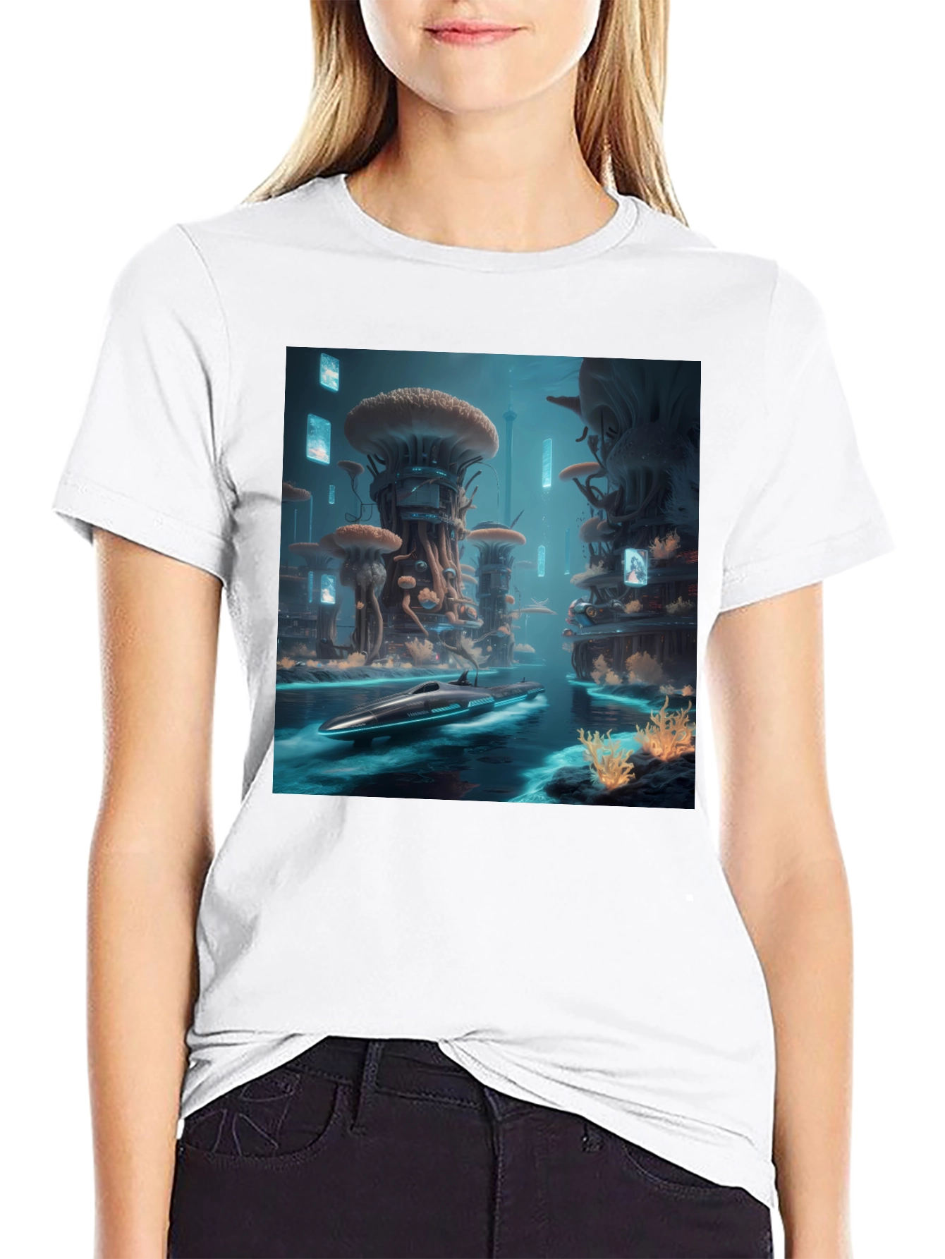 Sci-Fi Cityscape Black T-Shirt