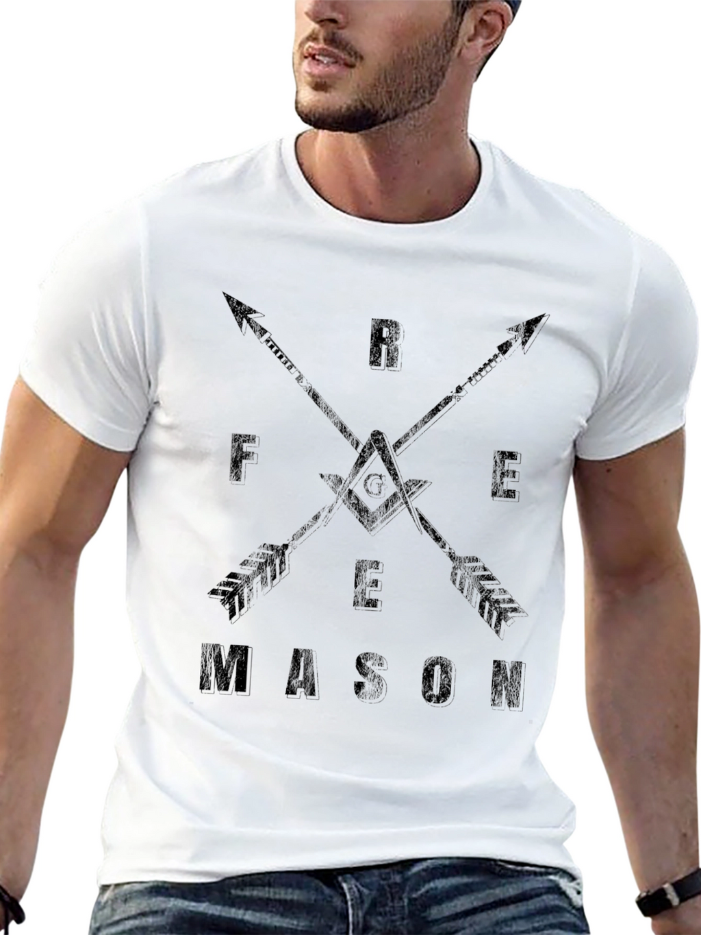 Freemason Arrow Design T-Shirt - Classic Black Cotton Tee