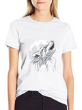 Wolf Howling at Moon Black T-Shirt