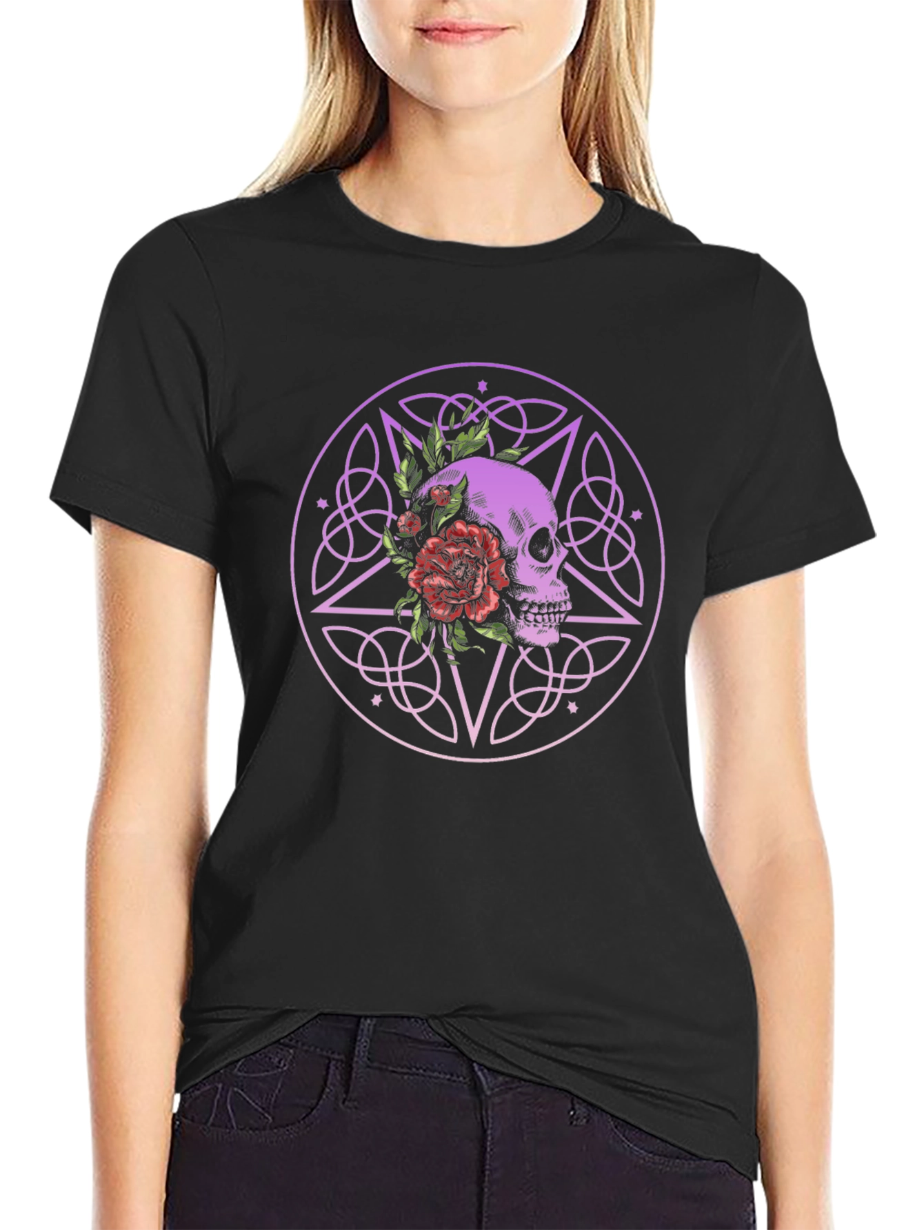Skull & Flowers Graphic Tee - Gothic Style