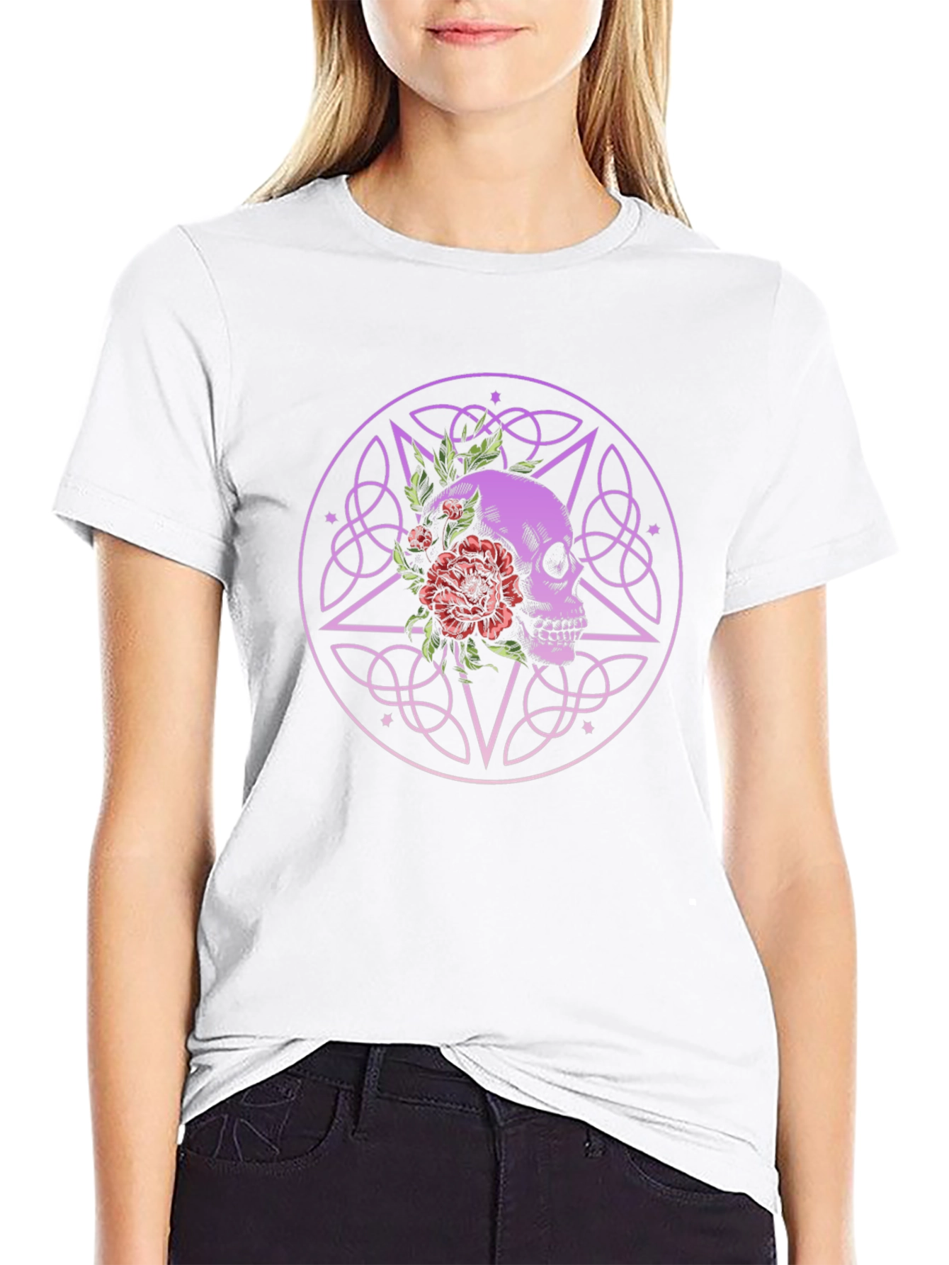 Skull & Flowers Graphic Tee - Gothic Style