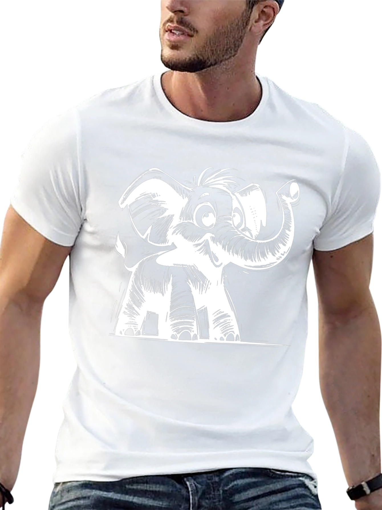 Cartoon Elephant Graphic Tee - Black