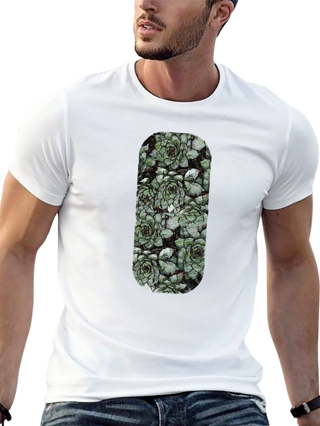 Succulent Print Black T-Shirt