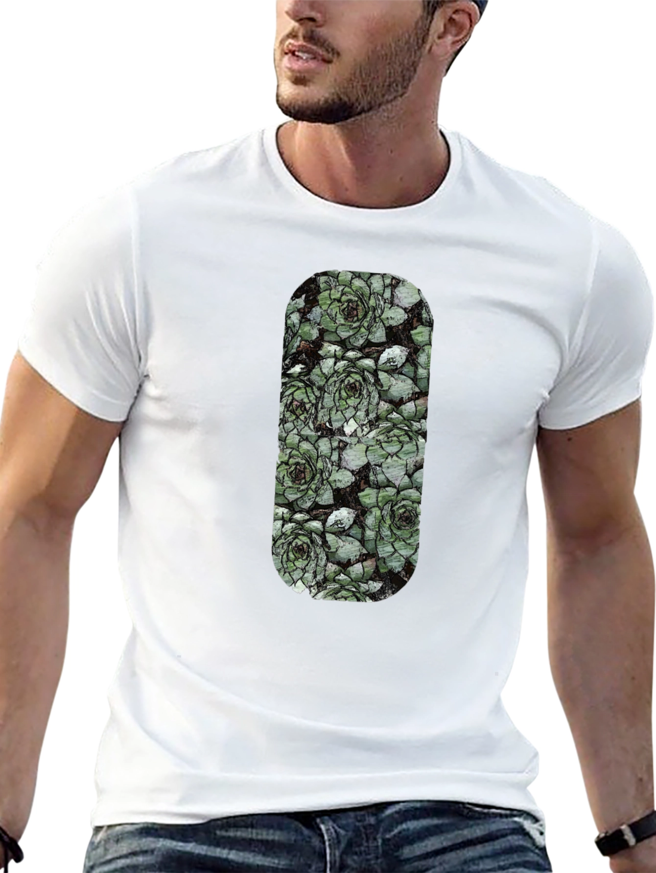 Succulent Print Black T-Shirt