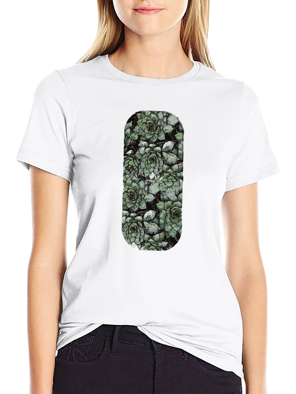 Succulent Print Black T-Shirt