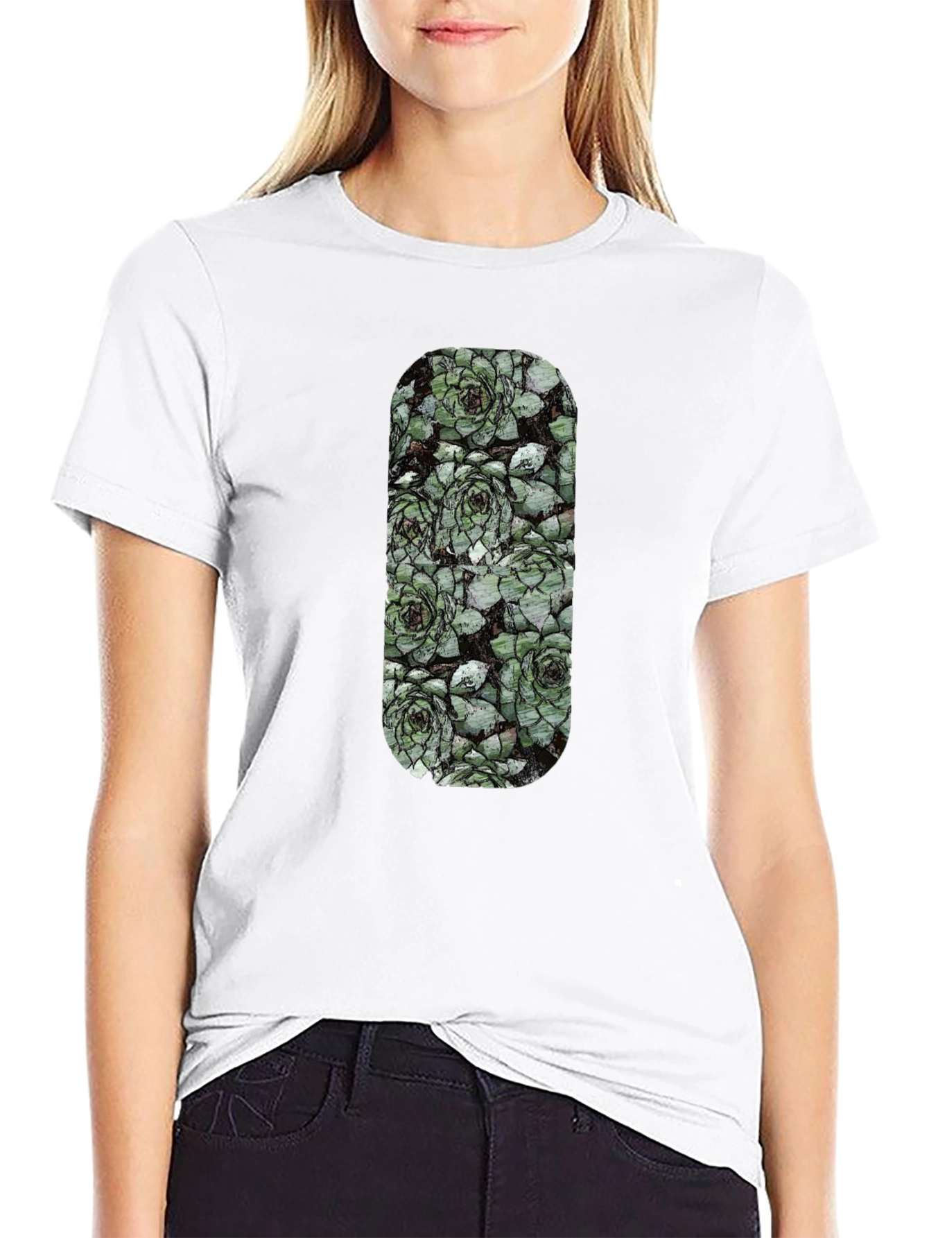 Succulent Print Black T-Shirt