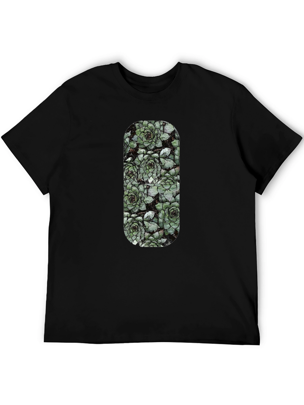 Succulent Print Black T-Shirt