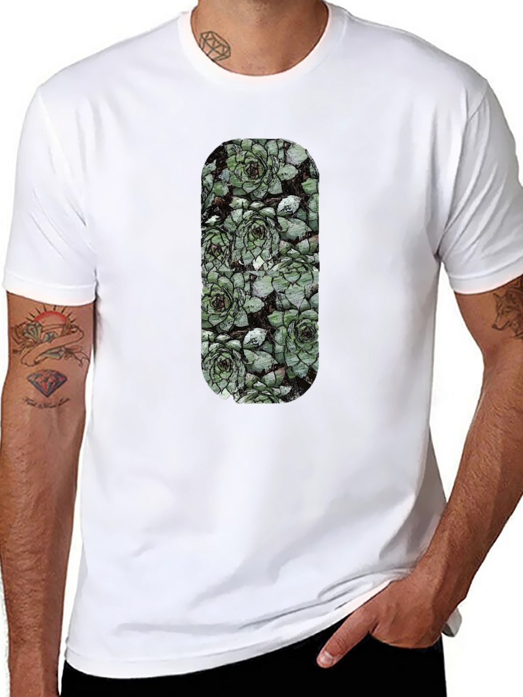 Succulent Print Black T-Shirt