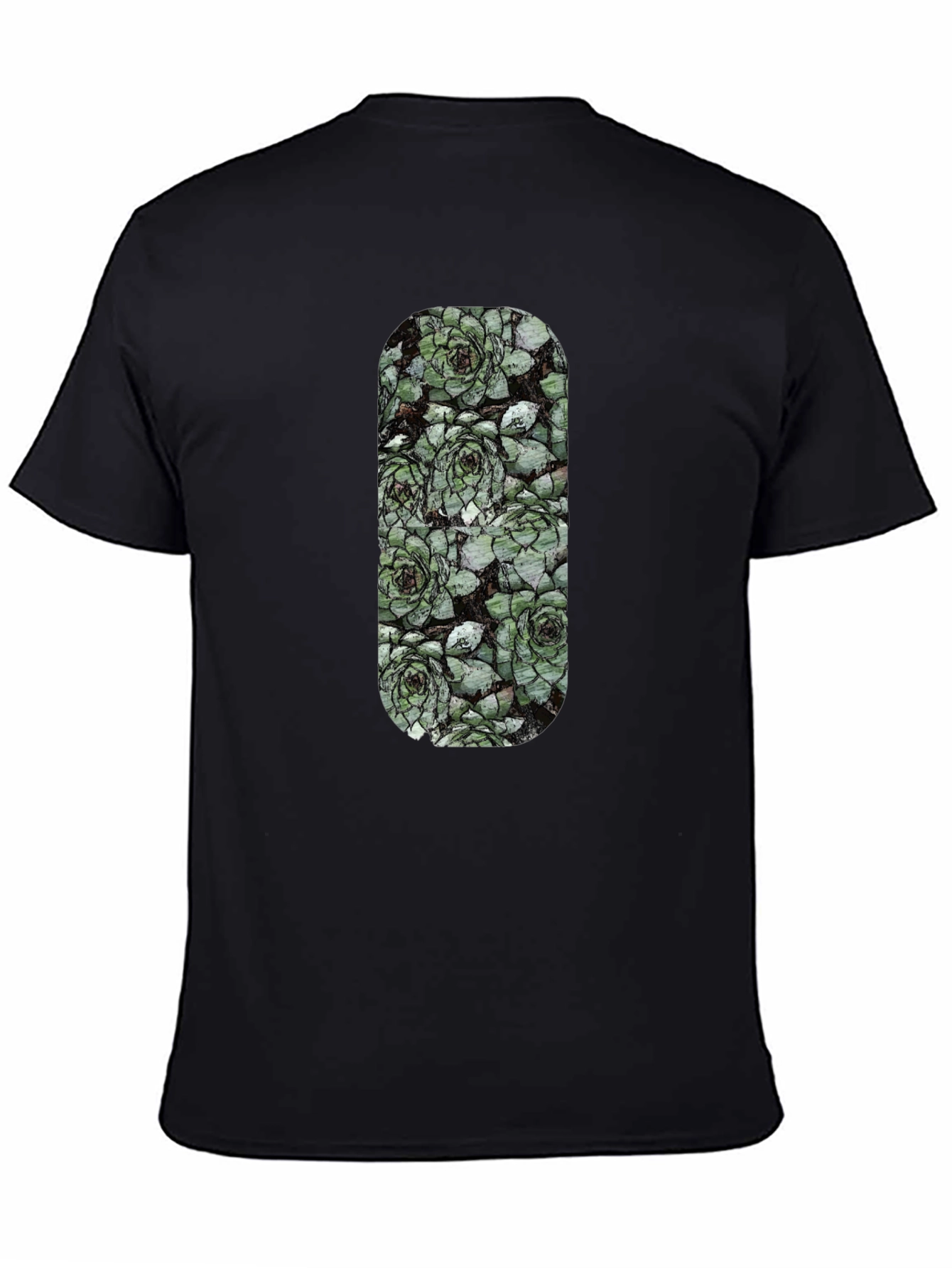 Succulent Print Black T-Shirt