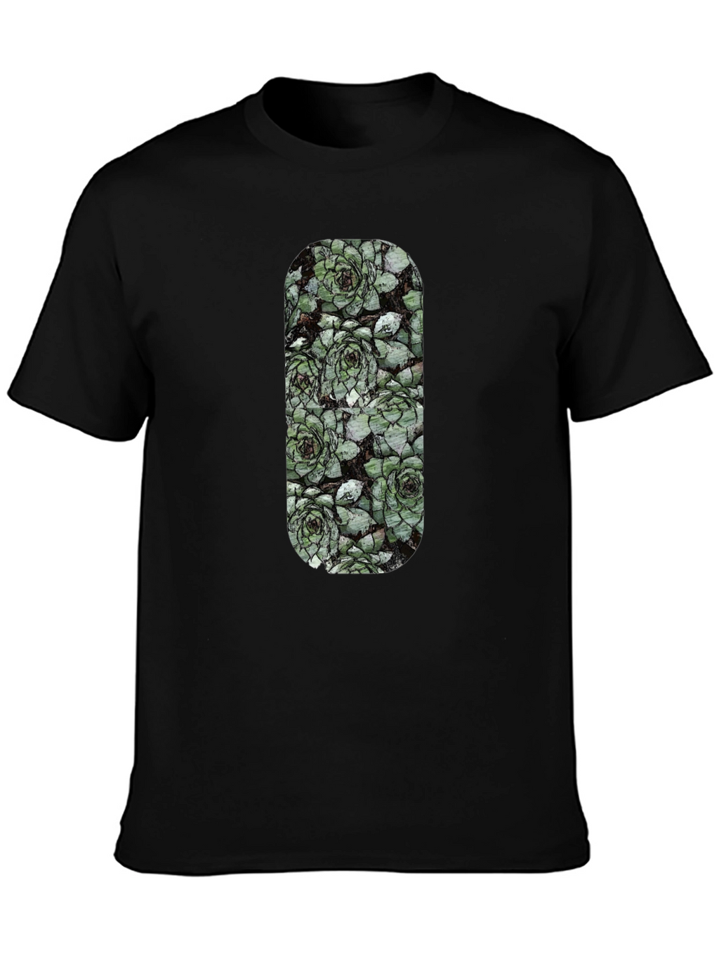 Succulent Print Black T-Shirt