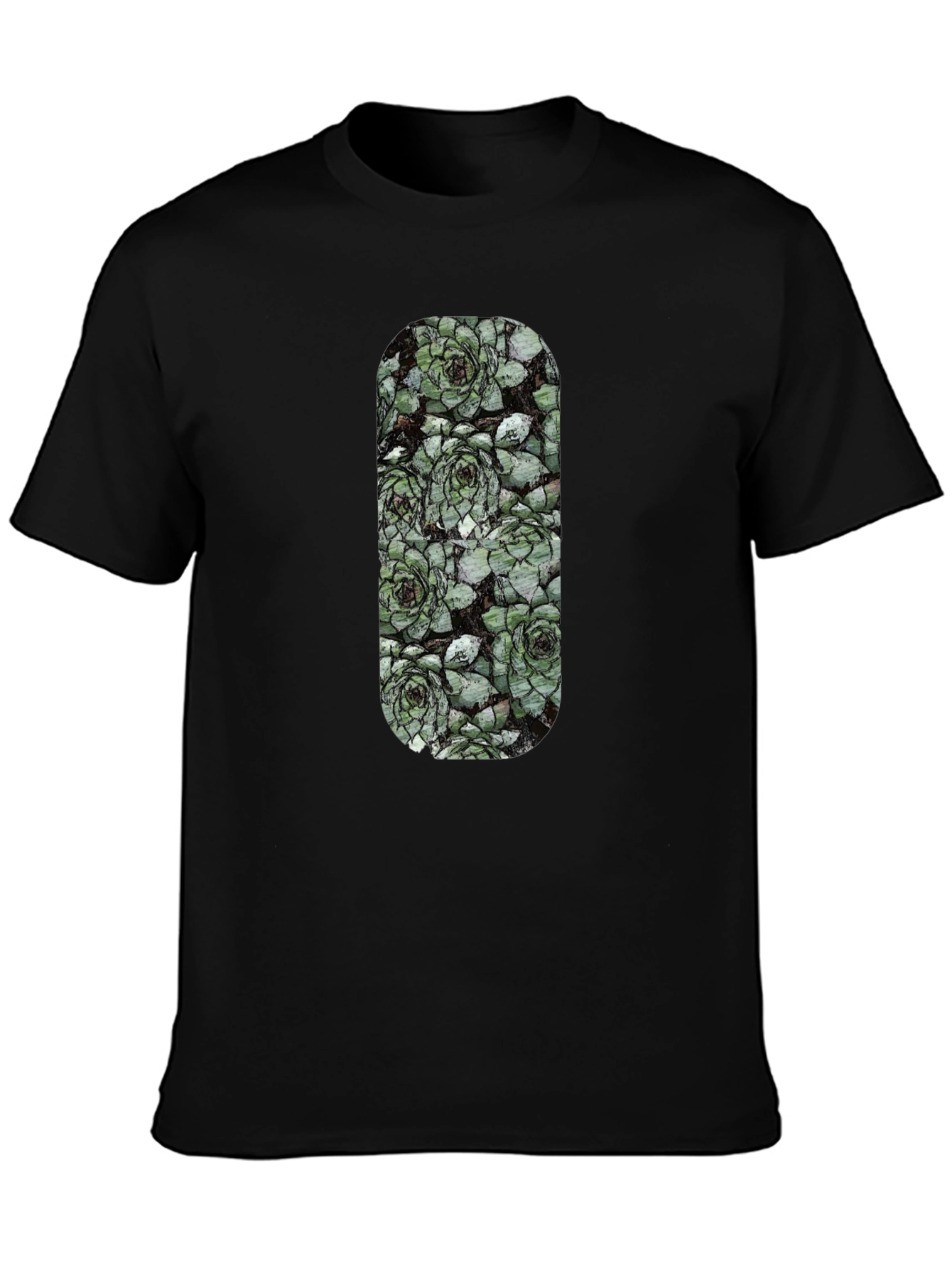 Succulent Print Black T-Shirt