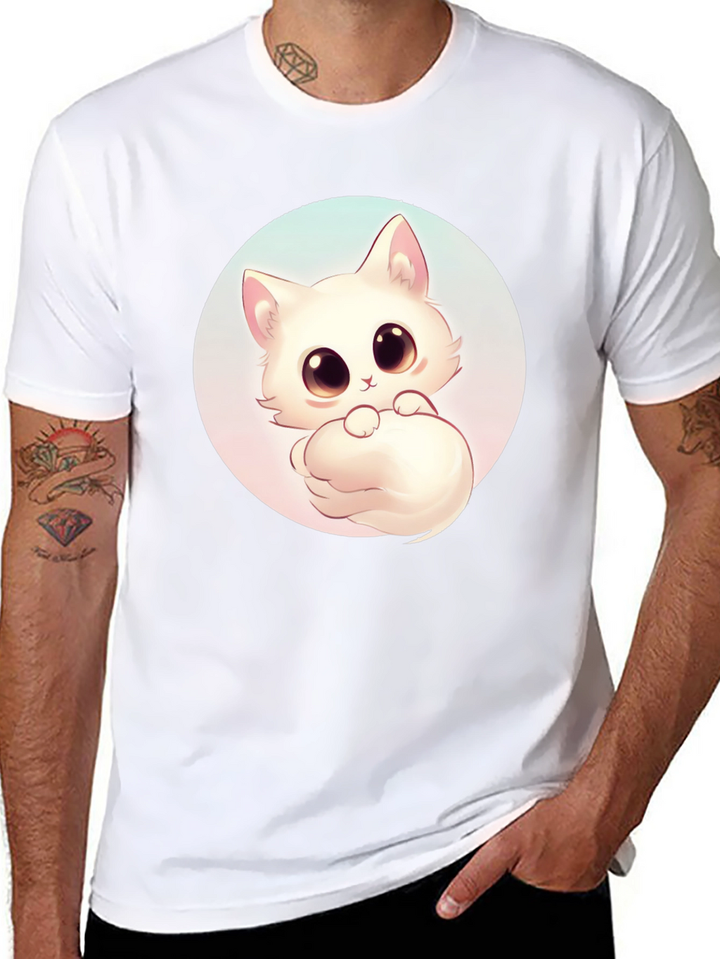 Cute Cat Graphic Tee - Black Cotton Comfort