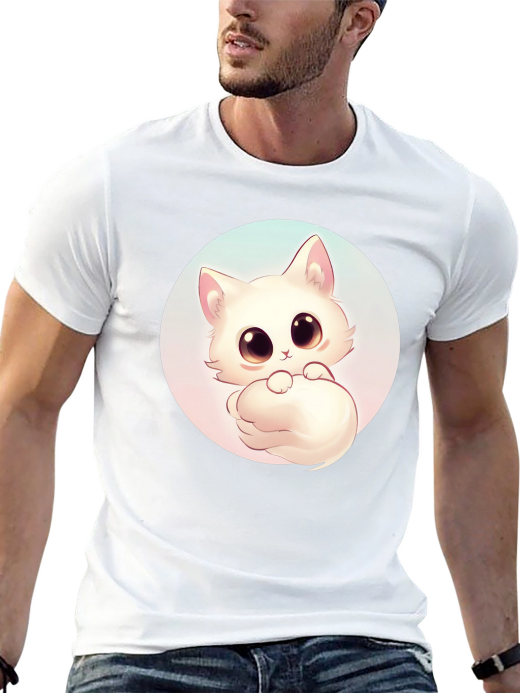 Cute Cat Graphic Tee - Black Cotton Comfort