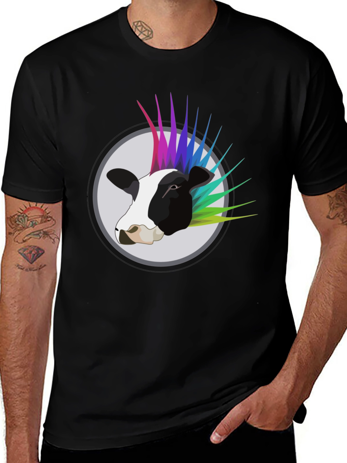 Punk Cow Graphic Tee - Black Cotton T-Shirt