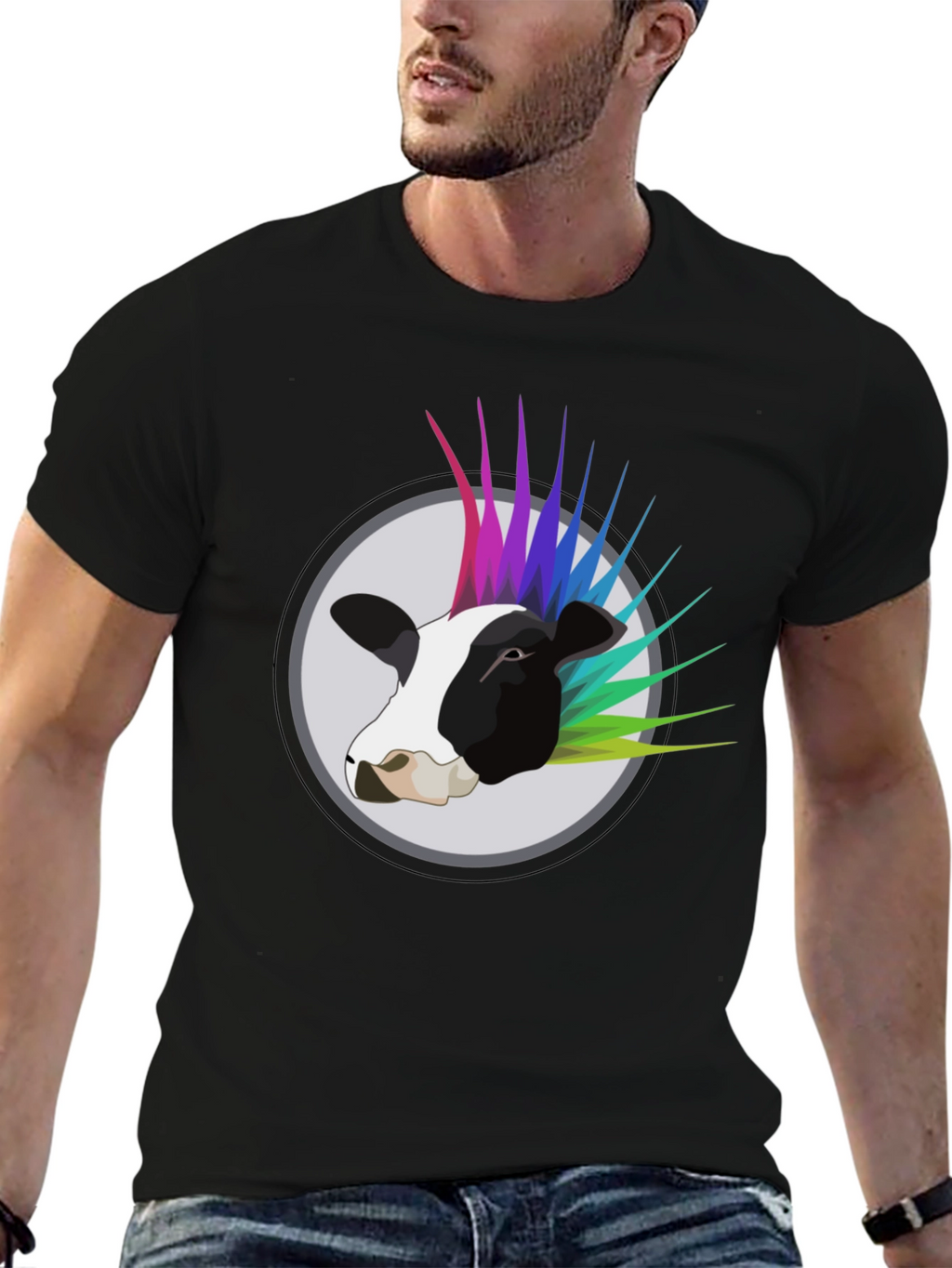 Punk Cow Graphic Tee - Black Cotton T-Shirt