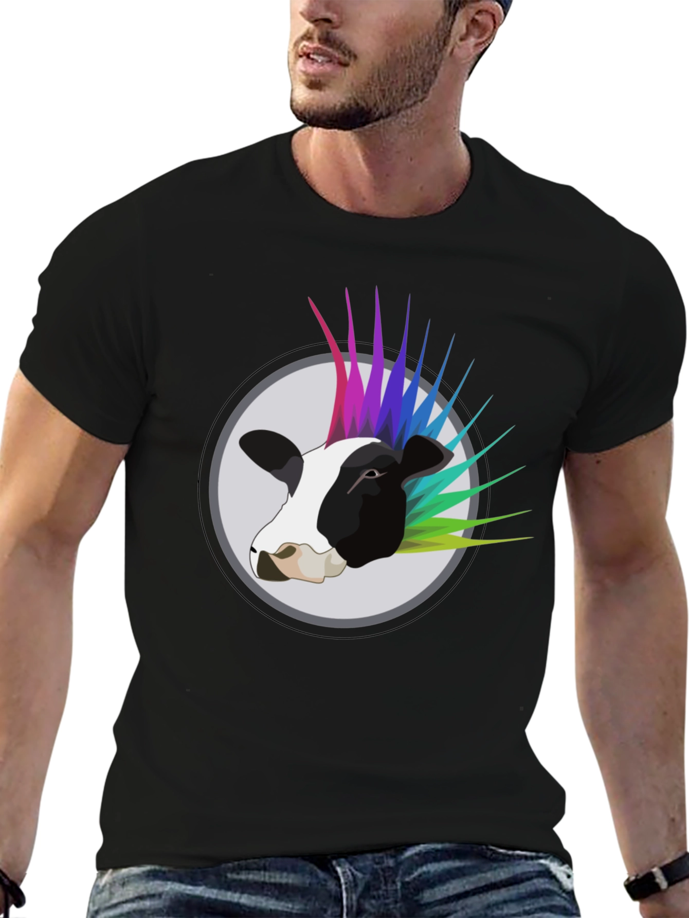 Punk Cow Graphic Tee - Black Cotton T-Shirt