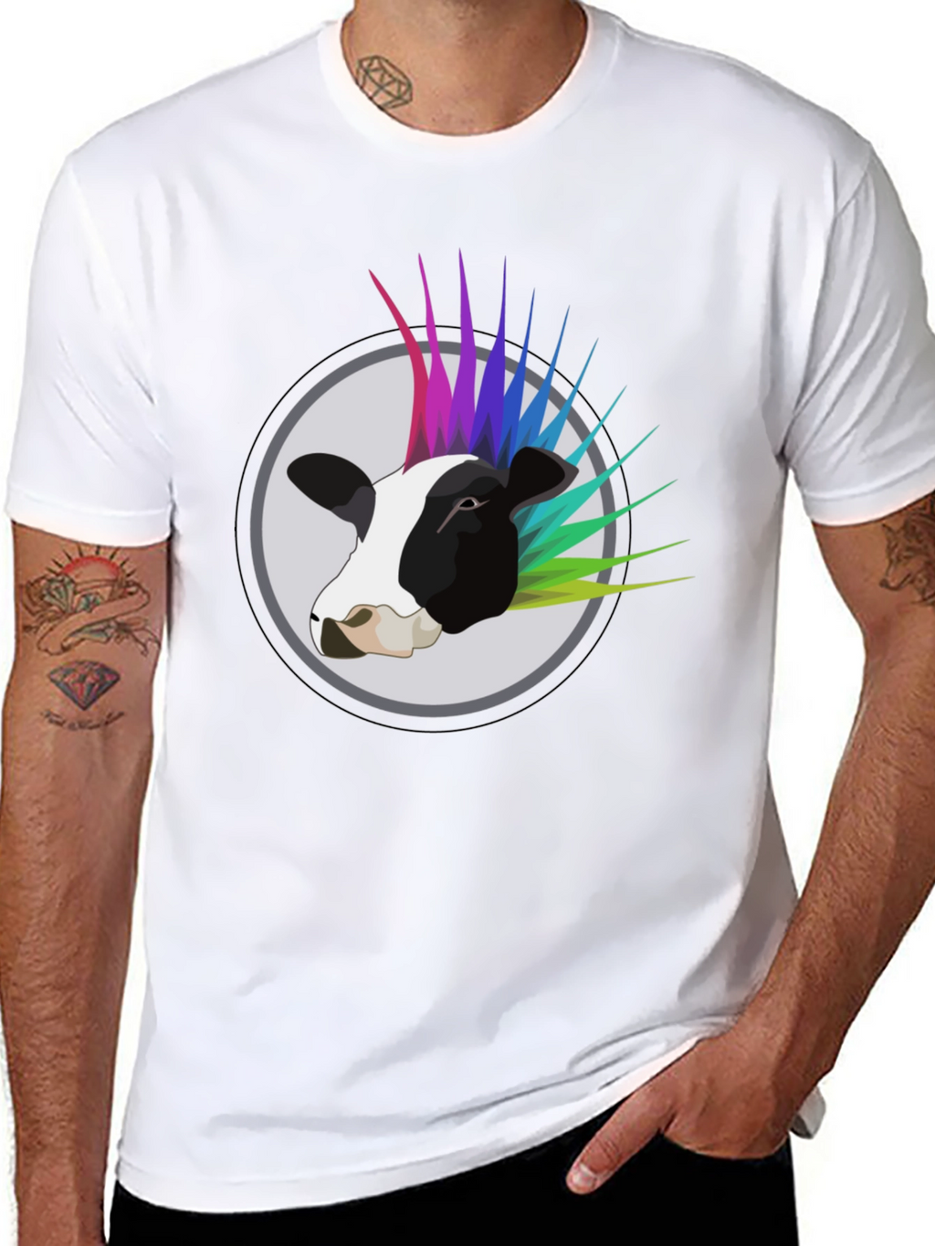 Punk Cow Graphic Tee - Black Cotton T-Shirt