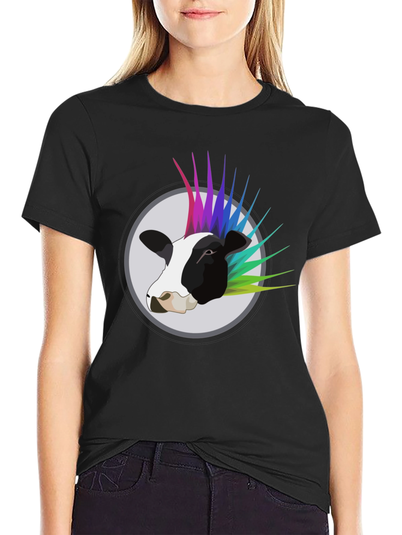 Punk Cow Graphic Tee - Black Cotton T-Shirt