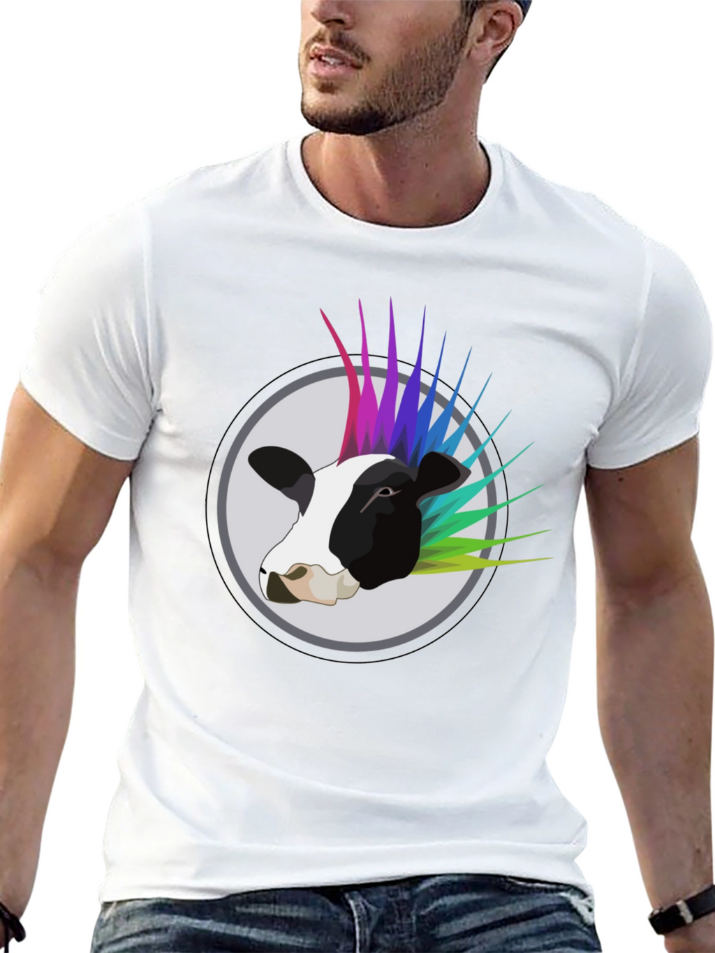 Punk Cow Graphic Tee - Black Cotton T-Shirt