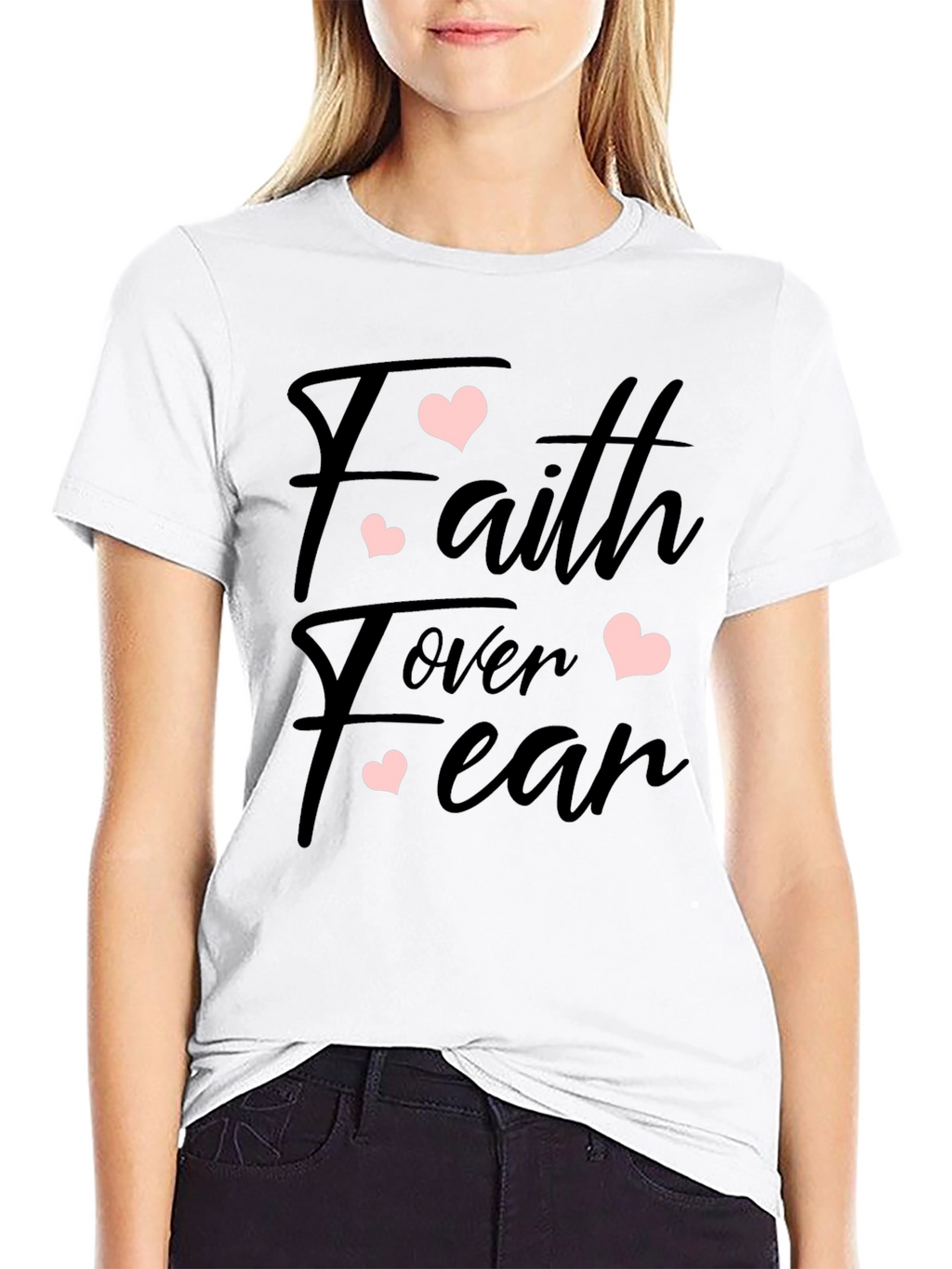 Faith Over Fear Heart Graphic Black T-Shirt