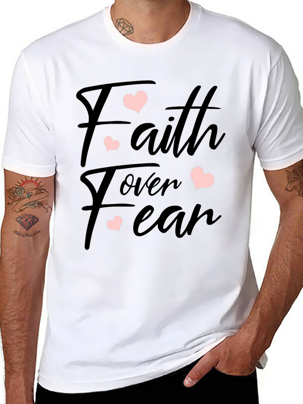 Faith Over Fear Heart Graphic Black T-Shirt