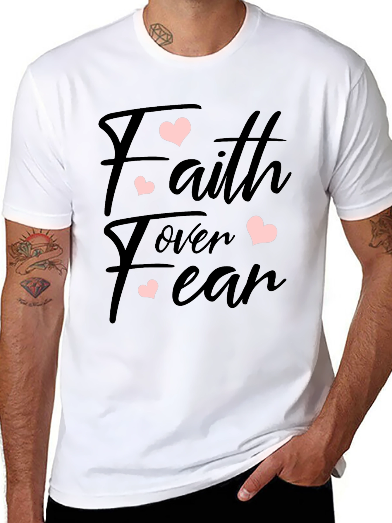 Faith Over Fear Heart Graphic Black T-Shirt