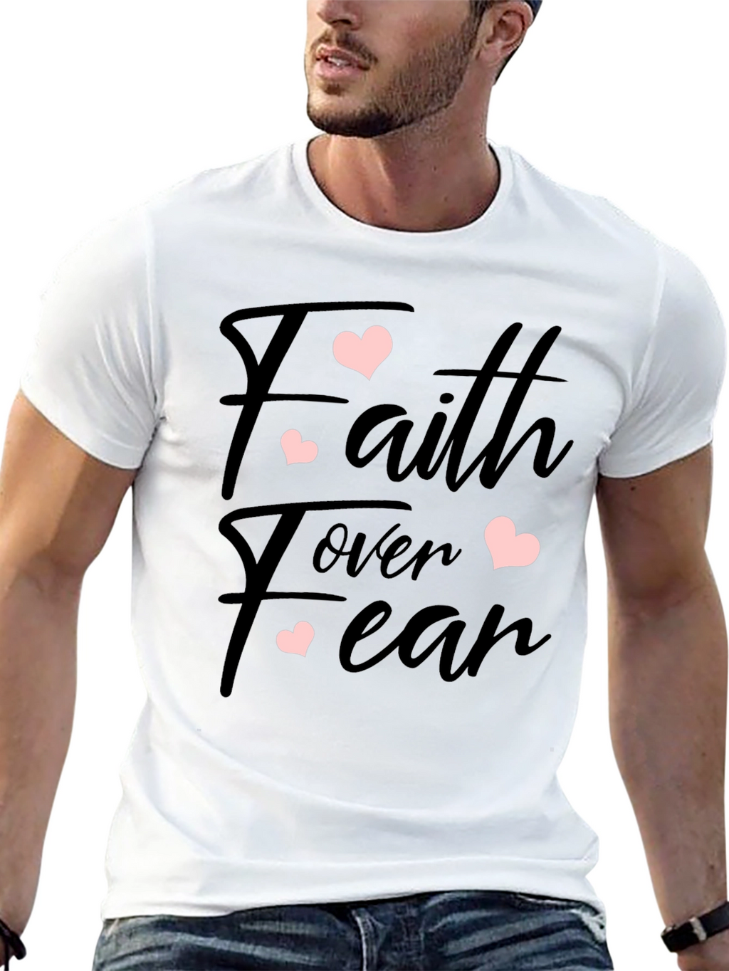 Faith Over Fear Heart Graphic Black T-Shirt