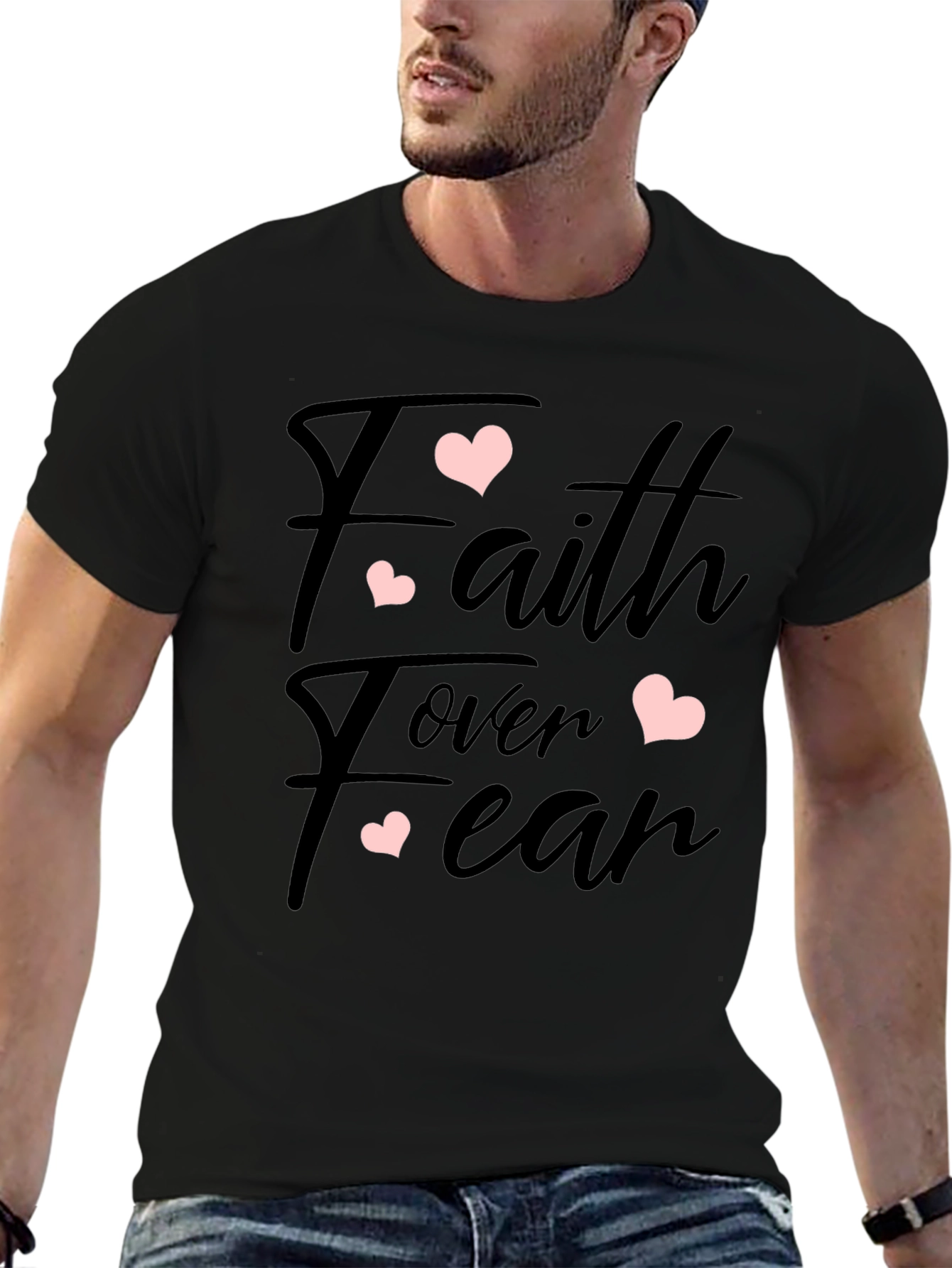 Faith Over Fear Heart Graphic Black T-Shirt