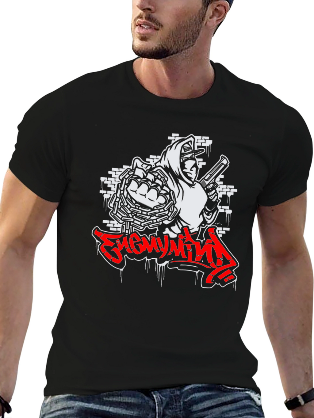 Enemy Mind Graphic Print Black T-Shirt
