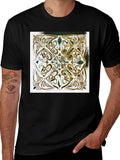 Ornate Gold & Green Design Black T-Shirt