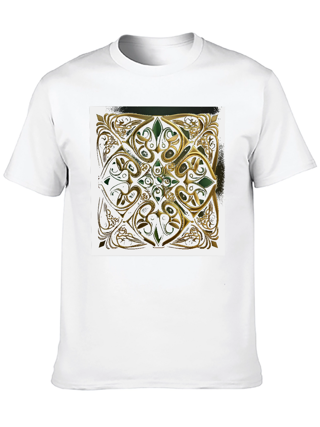 Ornate Gold & Green Design Black T-Shirt