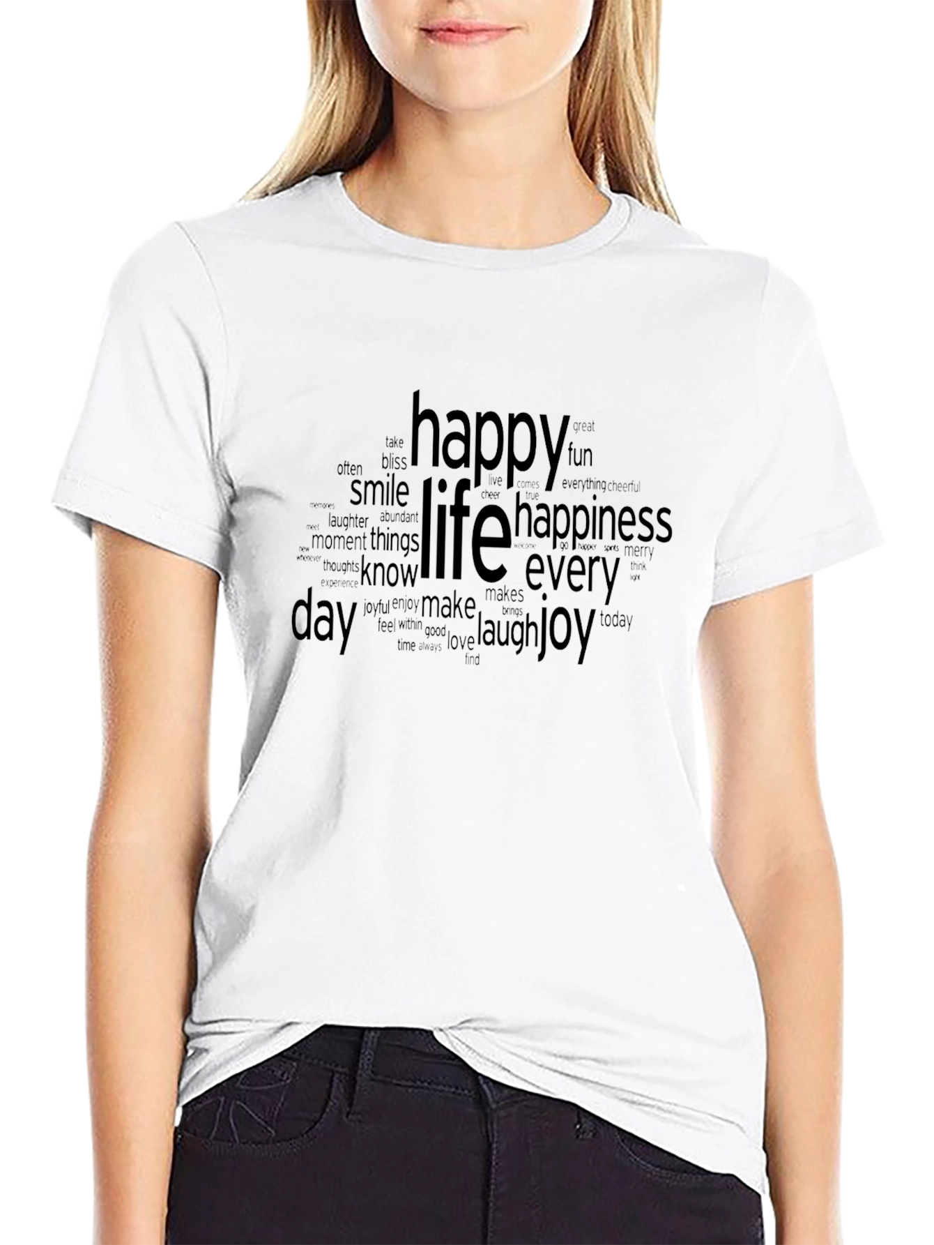 Happy Life Word Art T-Shirt - Everyday Joy