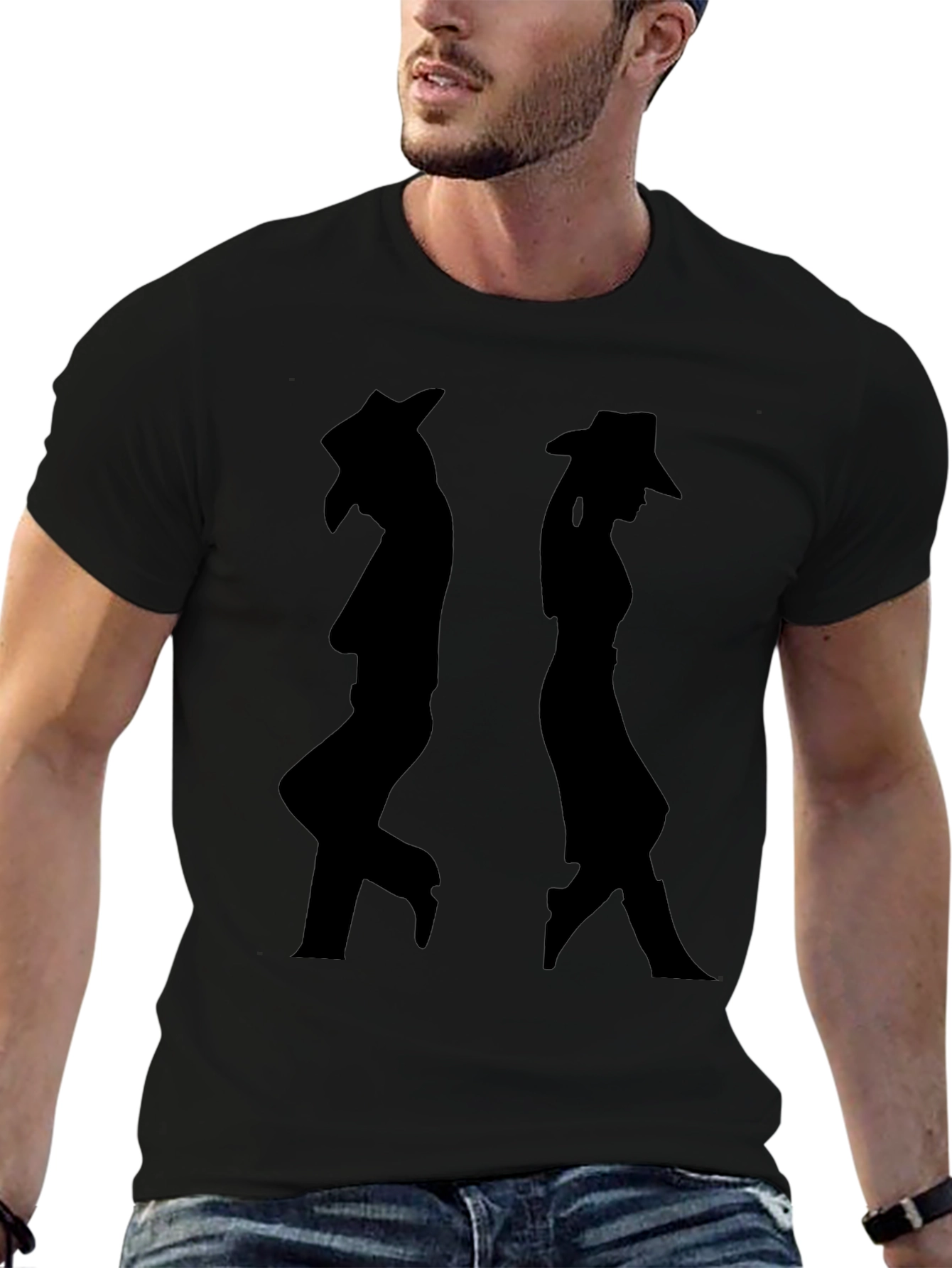 Silhouette Cowboy/Cowgirl Black Graphic T-Shirt
