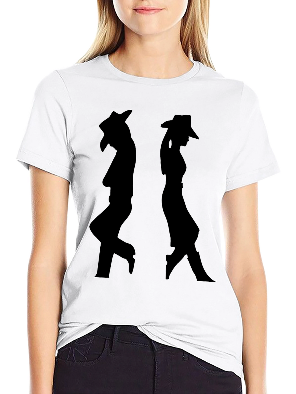 Silhouette Cowboy/Cowgirl Black Graphic T-Shirt