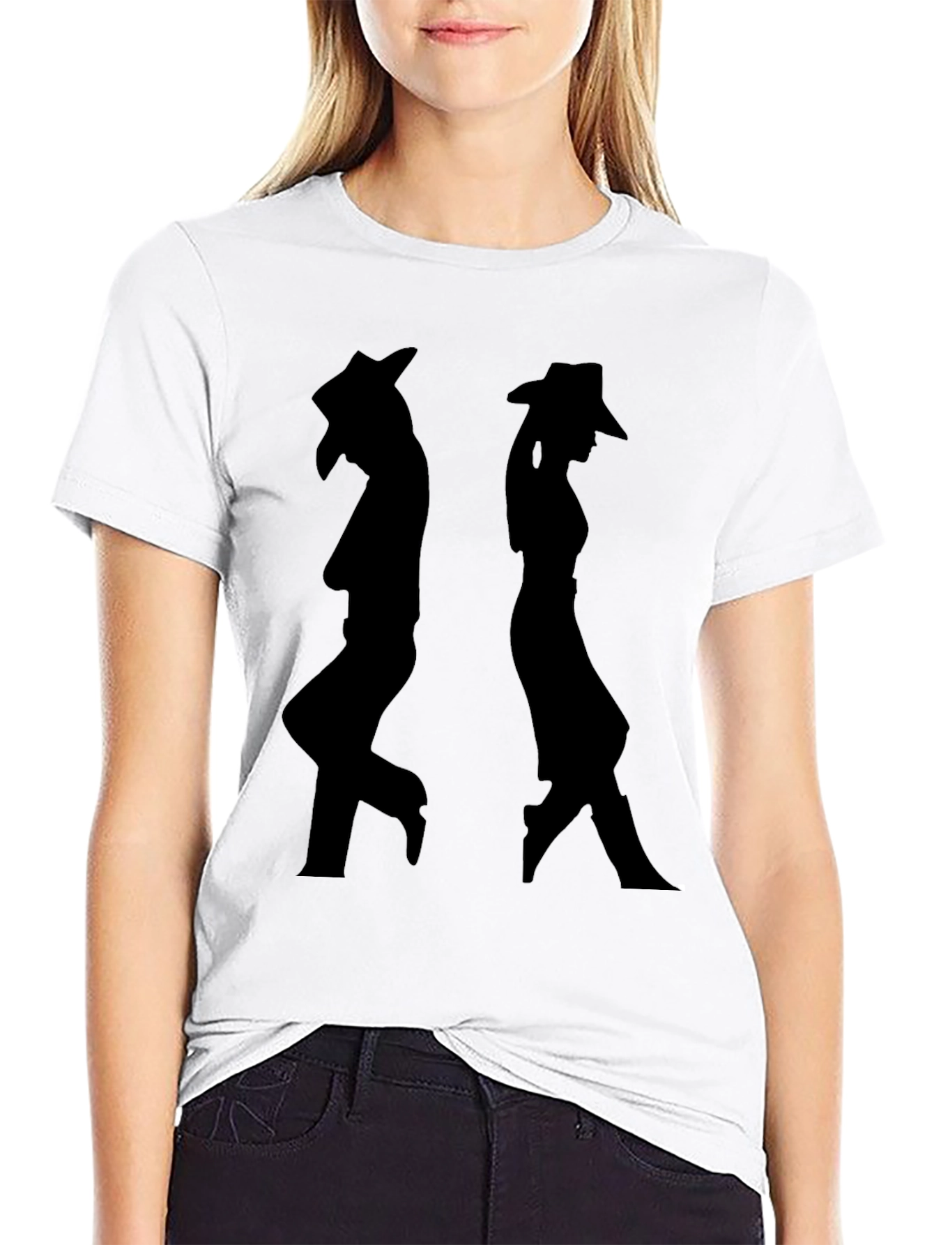 Silhouette Cowboy/Cowgirl Black Graphic T-Shirt