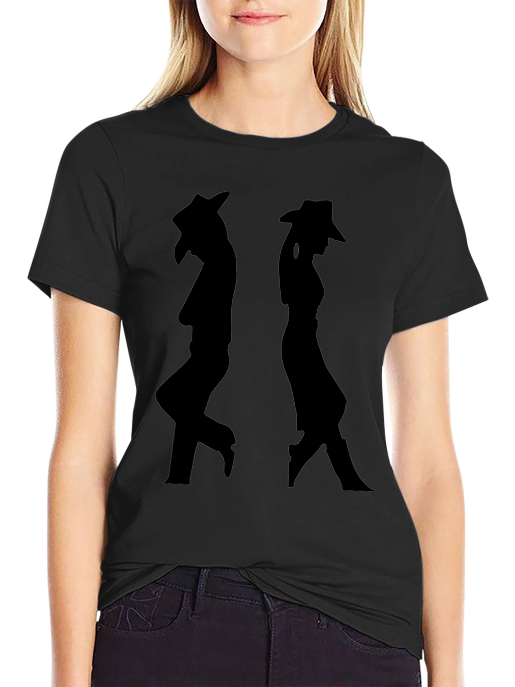 Silhouette Cowboy/Cowgirl Black Graphic T-Shirt