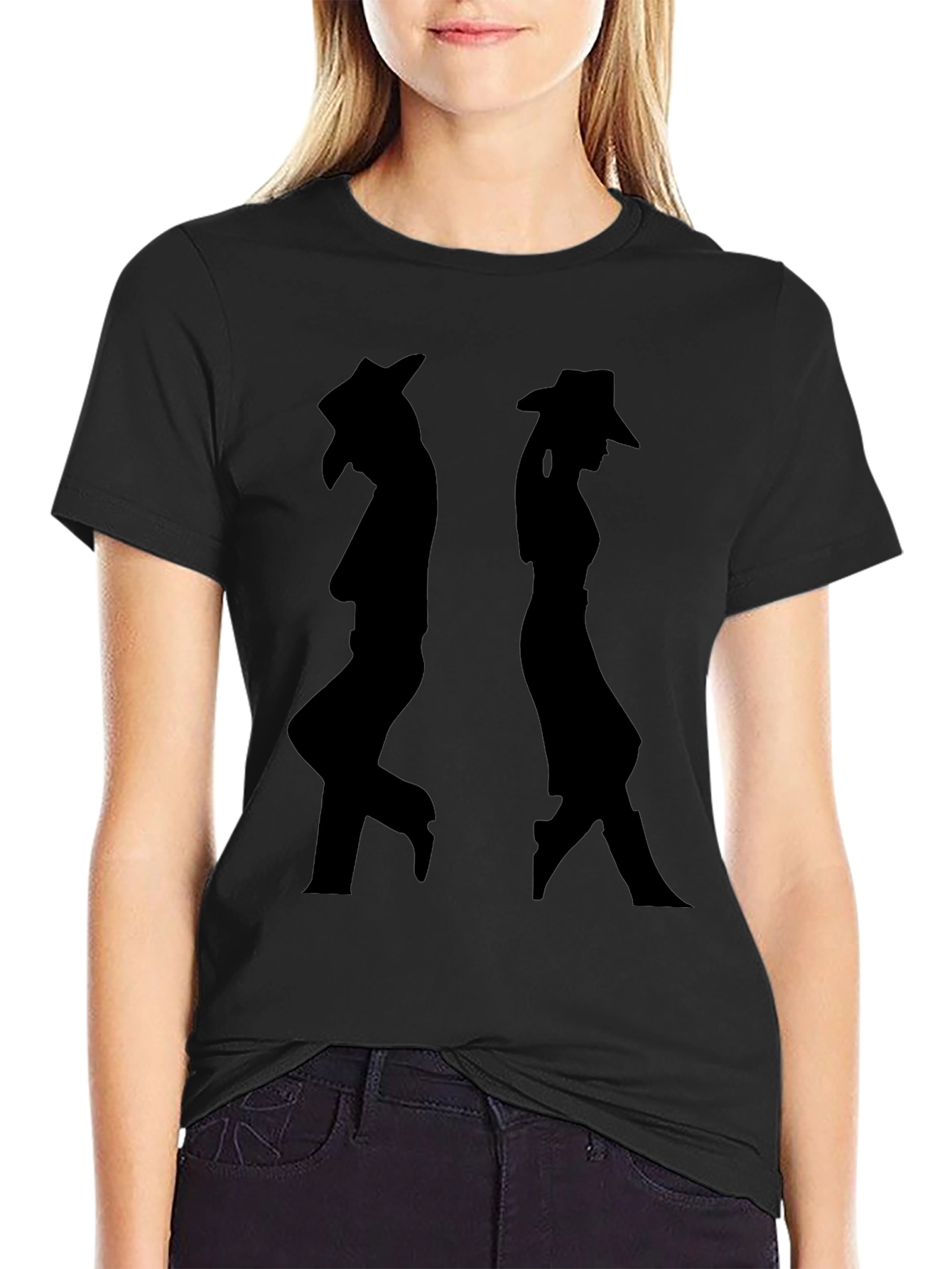 Silhouette Cowboy/Cowgirl Black Graphic T-Shirt