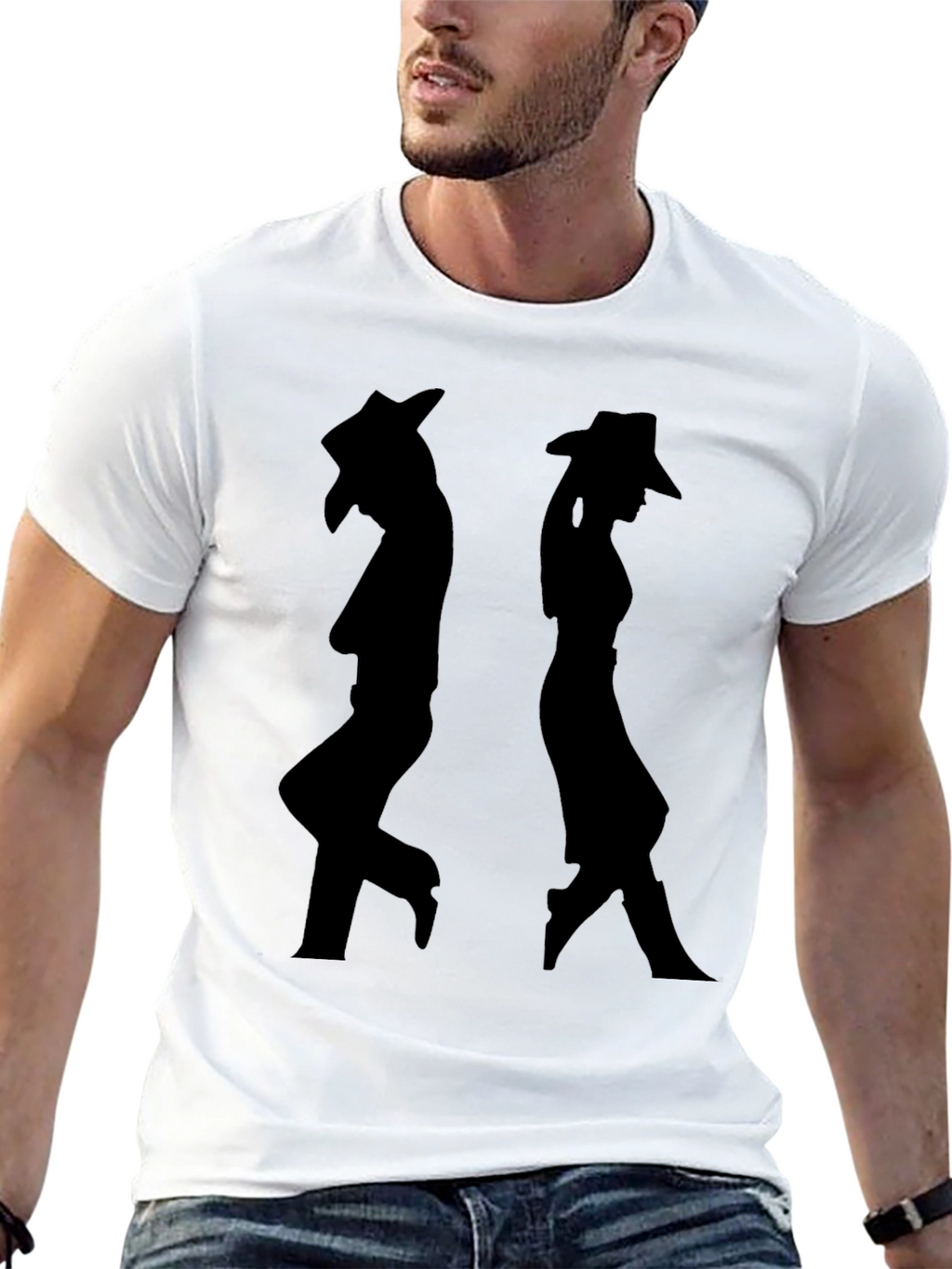 Silhouette Cowboy/Cowgirl Black Graphic T-Shirt